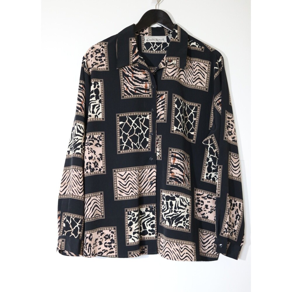 Claudia Richard‎ Shirt Women's Sz 18 Brown Black Animal Print Button Front